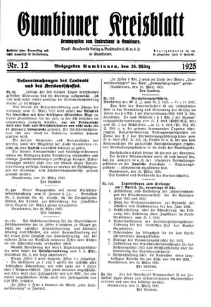 Gumbinner Kreisblatt vom 26.03.1925