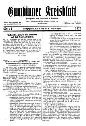 Gumbinner Kreisblatt vom 09.04.1925