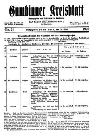 Gumbinner Kreisblatt vom 28.05.1925