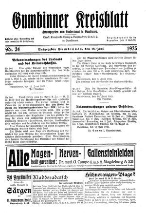 Gumbinner Kreisblatt vom 18.06.1925