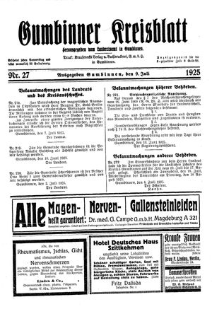 Gumbinner Kreisblatt vom 09.07.1925