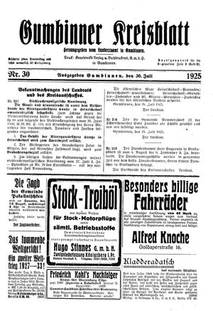 Gumbinner Kreisblatt vom 30.07.1925