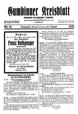 Gumbinner Kreisblatt vom 06.08.1925