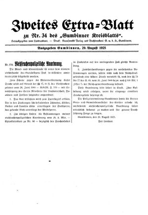Gumbinner Kreisblatt vom 29.08.1925