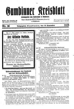 Gumbinner Kreisblatt vom 10.09.1925