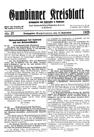 Gumbinner Kreisblatt vom 17.09.1925