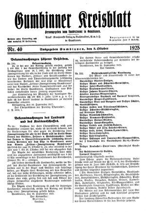 Gumbinner Kreisblatt vom 08.10.1925