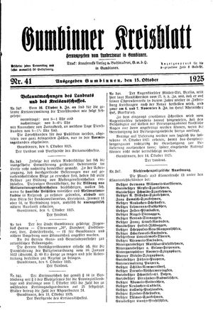 Gumbinner Kreisblatt vom 15.10.1925