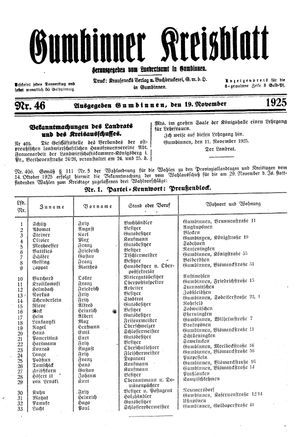 Gumbinner Kreisblatt vom 19.11.1925