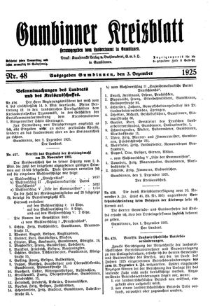 Gumbinner Kreisblatt vom 03.12.1925