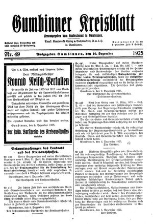 Gumbinner Kreisblatt on Dec 10, 1925