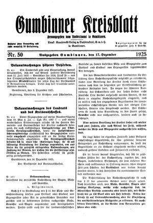 Gumbinner Kreisblatt on Dec 17, 1925