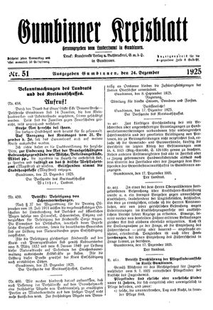 Gumbinner Kreisblatt vom 24.12.1925