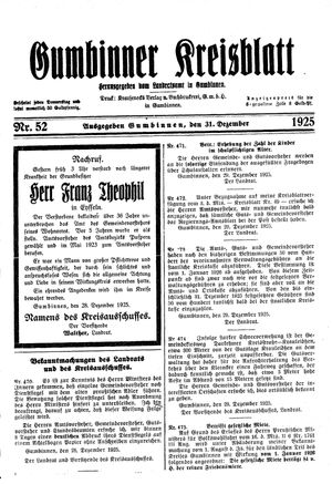 Gumbinner Kreisblatt vom 31.12.1925