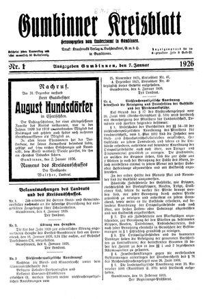 Gumbinner Kreisblatt on Jan 7, 1926