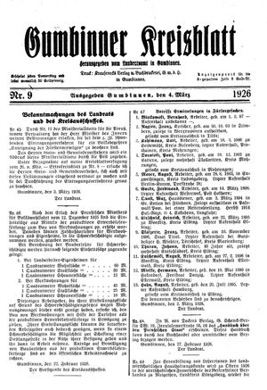 Gumbinner Kreisblatt vom 04.03.1926