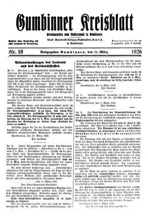 Gumbinner Kreisblatt vom 11.03.1926