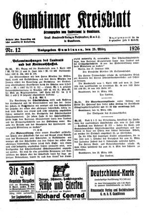 Gumbinner Kreisblatt vom 25.03.1926