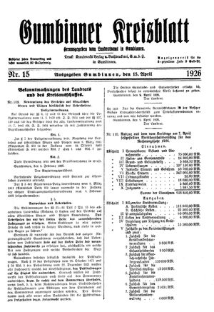 Gumbinner Kreisblatt on Apr 15, 1926