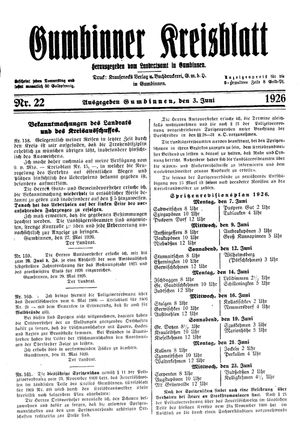 Gumbinner Kreisblatt vom 03.06.1926