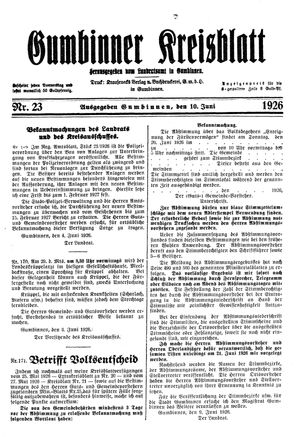 Gumbinner Kreisblatt vom 10.06.1926