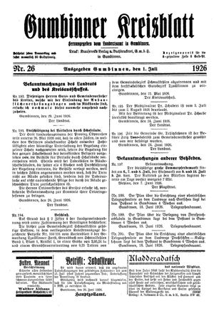 Gumbinner Kreisblatt vom 01.07.1926