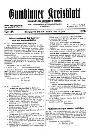 Gumbinner Kreisblatt vom 15.07.1926