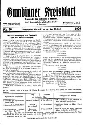 Gumbinner Kreisblatt vom 29.07.1926