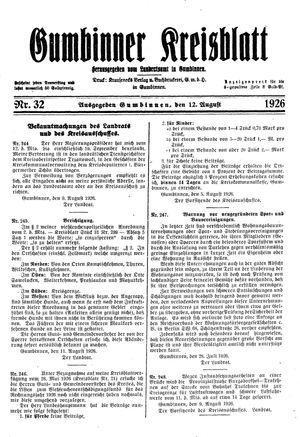 Gumbinner Kreisblatt vom 12.08.1926