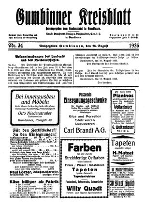 Gumbinner Kreisblatt vom 26.08.1926