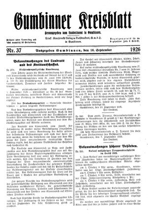 Gumbinner Kreisblatt vom 16.09.1926