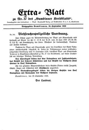 Gumbinner Kreisblatt vom 20.09.1926