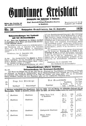 Gumbinner Kreisblatt vom 23.09.1926
