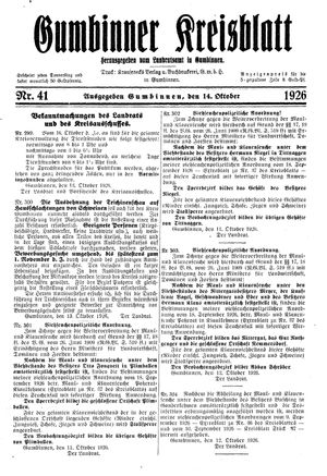 Gumbinner Kreisblatt on Oct 14, 1926