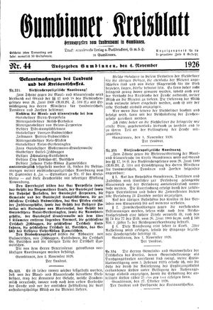 Gumbinner Kreisblatt vom 04.11.1926