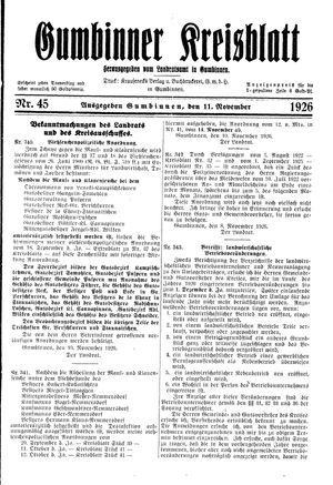 Gumbinner Kreisblatt vom 11.11.1926