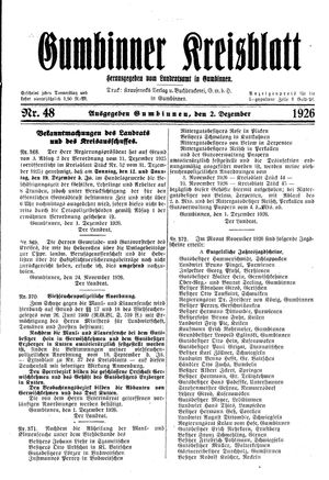 Gumbinner Kreisblatt vom 02.12.1926