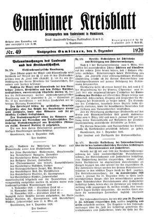 Gumbinner Kreisblatt on Dec 9, 1926
