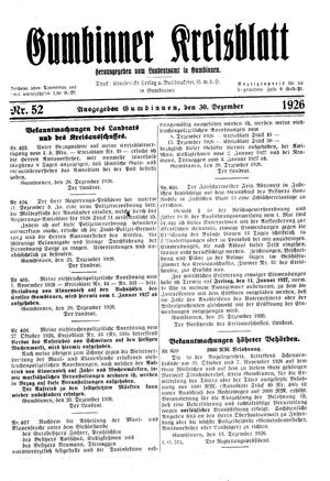 Gumbinner Kreisblatt vom 30.12.1926