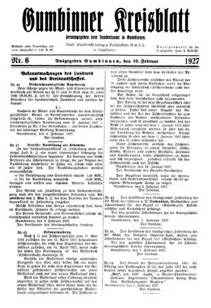 Gumbinner Kreisblatt vom 10.02.1927