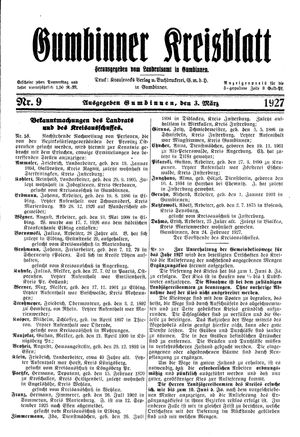 Gumbinner Kreisblatt vom 03.03.1927