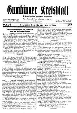Gumbinner Kreisblatt vom 10.03.1927