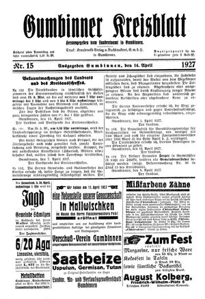 Gumbinner Kreisblatt on Apr 14, 1927