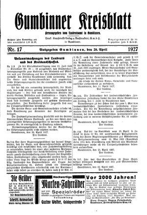 Gumbinner Kreisblatt vom 28.04.1927