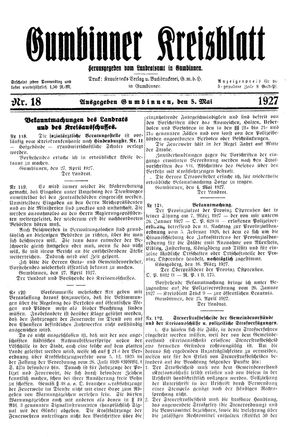 Gumbinner Kreisblatt on May 5, 1927