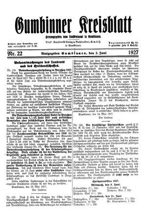 Gumbinner Kreisblatt vom 02.06.1927