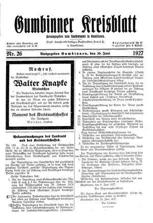Gumbinner Kreisblatt vom 30.06.1927