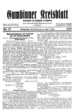 Gumbinner Kreisblatt vom 07.07.1927