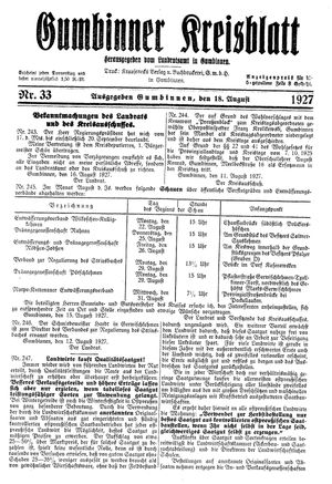 Gumbinner Kreisblatt vom 18.08.1927
