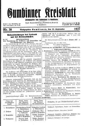 Gumbinner Kreisblatt vom 22.09.1927